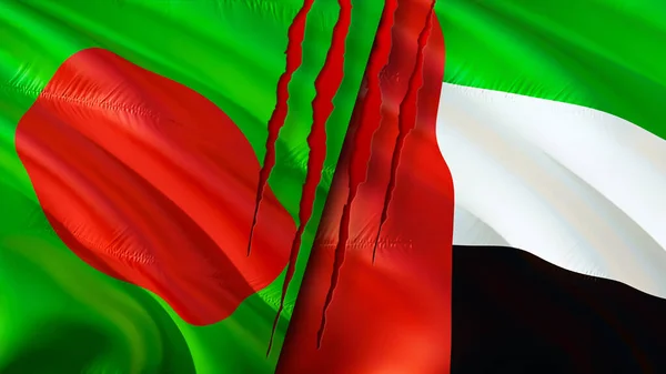 Bangladesh United Arab Emirates Flags Scar Concept Waving Flag Rendering — Stock Photo, Image