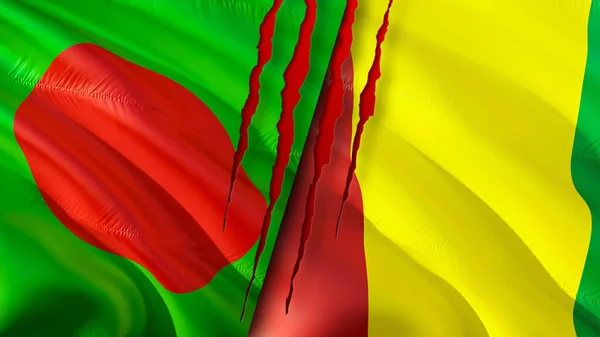 Σημαίες Μπαγκλαντές Και Γουινέα Ουλή Κυματιστή Σημαία Τρισδιάστατη Απόδοση Έννοια — Φωτογραφία Αρχείου