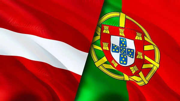 Letland Portugal Vlaggen Waving Vlag Ontwerp Letland Portugal Vlag Foto — Stockfoto