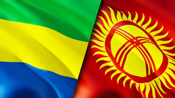 Gabon Kirgizië Vlaggen Waving Vlag Ontwerp Gabon Kirgizië Vlag Foto — Stockfoto