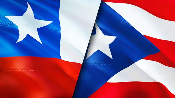 Підливка Пуерто Рико Прапори Розмахує Прапором Чіле Puerto Rico Flag — стокове фото