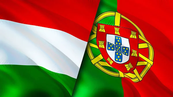 Macaristan Portekiz Bayrakları Boyutlu Dalgalanan Bayrak Tasarımı Macaristan Portekiz Bayrağı — Stok fotoğraf