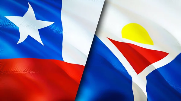 Chile and Saint Martin flags. 3D Waving flag design. Chile Saint Martin flag, picture, wallpaper. Chile vs Saint Martin image,3D rendering. Chile Saint Martin relations alliance an