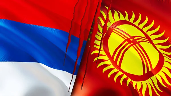 Serbia Kyrgyzstan Flags Scar Concept Waving Flag Rendering Serbia Kyrgyzstan — Stock Photo, Image