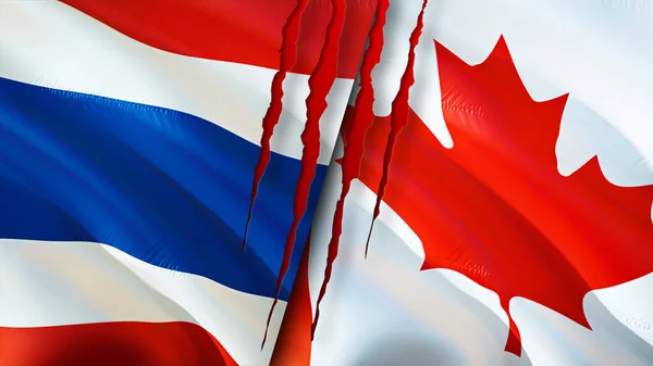 Banderas Tailandia Canadá Con Concepto Cicatriz Bandera Ondeante Representación Tailandia — Foto de Stock