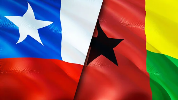 Chile and Guinea Bissau flags. 3D Waving flag design. Chile Guinea Bissau flag, picture, wallpaper. Chile vs Guinea Bissau image,3D rendering. Chile Guinea Bissau relations alliance an