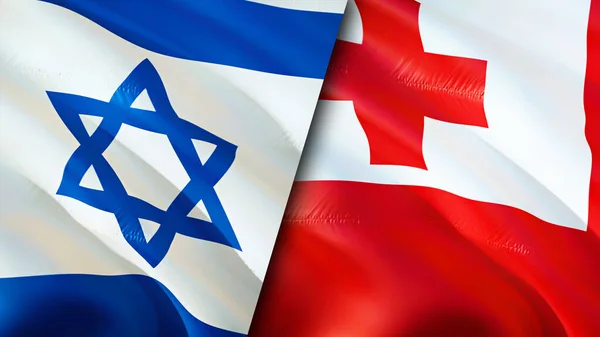 Israel and Tonga flags. 3D Waving flag design. Israel Tonga flag, picture, wallpaper. Israel vs Tonga image,3D rendering. Israel Tonga relations alliance and Trade,travel,tourism concep