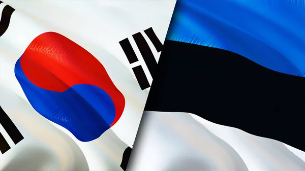 South Korea and Estonia flags. 3D Waving flag design. South Korea Estonia flag, picture, wallpaper. South Korea vs Estonia image,3D rendering. South Korea Estonia relations alliance an