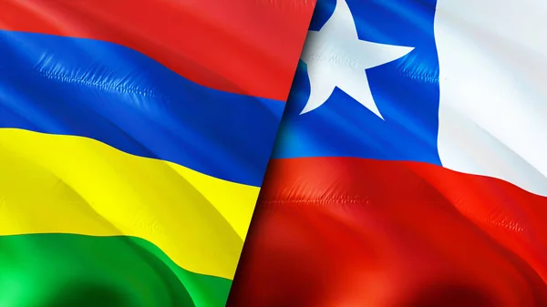 Mauritius and Chile flags. 3D Waving flag design. Mauritius Chile flag, picture, wallpaper. Mauritius vs Chile image,3D rendering. Mauritius Chile relations alliance and Trade,travel,tourism concep