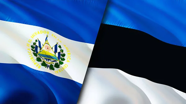 El Salvador and Estonia flags. 3D Waving flag design. El Salvador Estonia flag, picture, wallpaper. El Salvador vs Estonia image,3D rendering. El Salvador Estonia relations war allianc