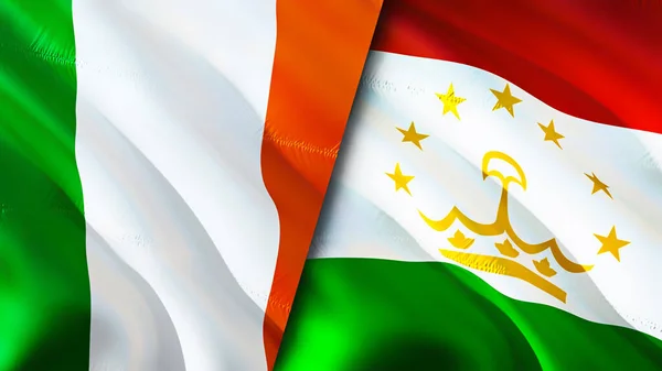 Írország Tádzsikisztán Zászlói Integető Zászló Design Írország Tádzsikisztán Zászló Kép — Stock Fotó