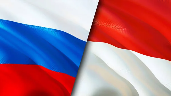 Rusland Indonesië Vlaggen Waving Vlag Ontwerp Rusland Indonesië Vlag Foto — Stockfoto