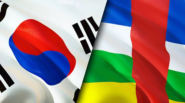 South Korea and Central African Republic flags. 3D Waving flag design. South Korea Central African Republic flag, picture, wallpaper. South Korea vs Central African Republic image,3D rendering
