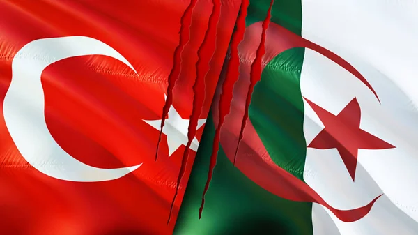 Törökország Algéria Zászlók Heg Koncepció Lengő Zászló Renderelés Törökország Algéria — Stock Fotó