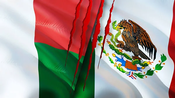 Madagascar Mexico Flags Scar Concept Waving Flag Rendering Madagascar Mexico — Stock Photo, Image
