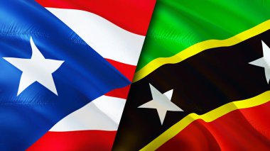 Porto Riko, Saint Kitts ve Nevis bayrakları. 3 boyutlu dalgalanan bayrak tasarımı. Porto Riko Saint Kitts ve Nevis bayrağı, resim, duvar kağıdı. Porto Riko, Saint Kitts ve Nevis 'e karşı 3 boyutlu görüntü. Puerto Ric