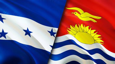 Honduras ve Kiribati bayrakları. 3 boyutlu dalgalanan bayrak tasarımı. Honduras Kiribati bayrağı, resim, duvar kağıdı. Honduras, Kiribati 'ye karşı, görüntü 3 boyutlu. Honduras Kiribati ilişkileri ittifak ve ticaret, seyahat, turnuva