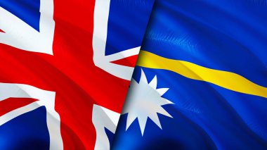 İngiltere ve Nauru bayrakları. 3 boyutlu dalgalanan bayrak tasarımı. Birleşik Krallık Nauru bayrağı, resim, duvar kağıdı. Birleşik Krallık, Nauru imajına karşı, 3D görüntüleme. Birleşik Krallık Nauru ilişkileri