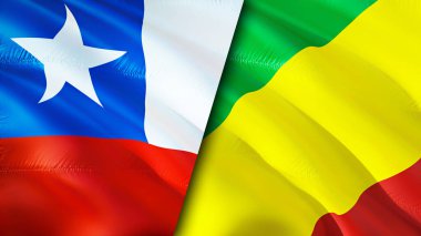 Şili ve Kongo bayrakları. 3 boyutlu dalgalanan bayrak tasarımı. Şili Kongo bayrağı, resim, duvar kağıdı. Şili, Kongo 'ya karşı, görüntü 3 boyutlu. Şili Kongo ilişkileri ittifak ve ticaret, seyahat, turizm konsepti