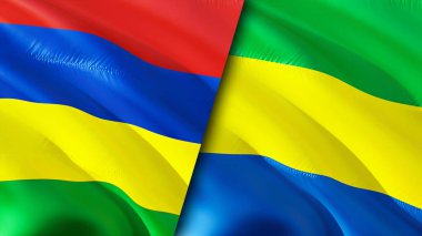 Mauritius ve Gabon bayrakları. 3 boyutlu dalgalanan bayrak tasarımı. Mauritius Gabon bayrağı, resim, duvar kağıdı. Mauritius Gabon 'a karşı, görüntü 3 boyutlu. Mauritius Gabon ilişkileri ittifak ve ticaret, seyahat, turizm konsepti