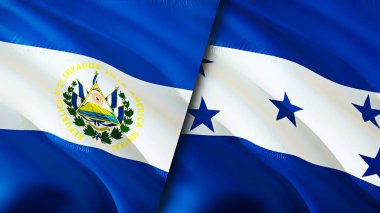 El Salvador ve Honduras bayrakları. 3 boyutlu dalgalanan bayrak tasarımı. El Salvador Honduras bayrağı, resim, duvar kağıdı. El Salvador, Honduras 'a karşı, görüntü 3 boyutlu. El Salvador Honduras ilişkileri savaş ittifakı