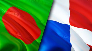 Bangladeş ve Panama bayrakları. 3 boyutlu dalgalanan bayrak tasarımı. Bangladeş Panama bayrağı, resim, duvar kağıdı. Bangladeş, Panama 'ya karşı, görüntü 3 boyutlu. Bangladeş Panama ilişkileri ittifak ve ticaret, seyahat, turnuva
