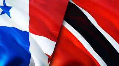 Panama, Trinidad ve Tobago bayrakları. 3 boyutlu dalgalanan bayrak tasarımı. Panama Trinidad ve Tobago bayrağı, resim, duvar kağıdı. Panama, Trinidad ve Tobago 'nun 3 boyutlu görüntüsüne karşı. Panama Trinidad ve Tobag