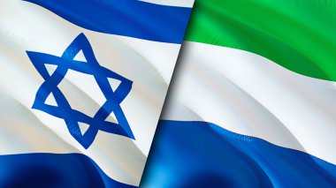 İsrail ve Sierra Leone bayrakları. 3 boyutlu dalgalanan bayrak tasarımı. İsrail Sierra Leone bayrağı, resim, duvar kağıdı. İsrail, Sierra Leone 'ye karşı, görüntü 3D. İsrail Sierra Leone ilişkiler ittifakı