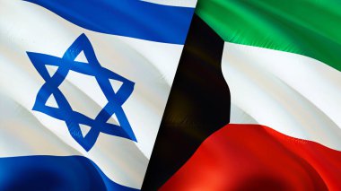 İsrail ve Kuveyt bayrakları. 3 boyutlu dalgalanan bayrak tasarımı. İsrail Kuveyt bayrağı, resim, duvar kağıdı. İsrail Kuveyt 'e karşı, görüntü 3D. İsrail Kuveyt ilişkileri ittifak ve ticaret, seyahat, turizm konsepti