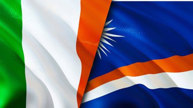 İrlanda ve Marshall Adaları bayrakları. 3 boyutlu dalgalanan bayrak tasarımı. İrlanda Marshall Adaları bayrağı, resim, duvar kağıdı. İrlanda, Marshall Adaları 'na karşı. Görüntü 3 boyutlu. İrlanda Marshall Adaları ilişkileri...
