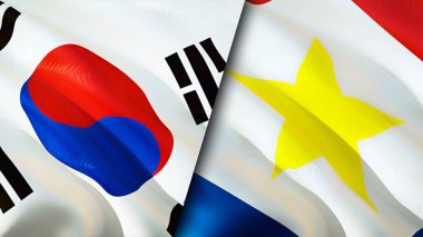 Güney Kore ve Saba Adası bayrakları. 3 boyutlu dalgalanan bayrak tasarımı. Güney Kore Saba Adası bayrağı, resim, duvar kağıdı. Güney Kore, Saba Adası 'na karşı, görüntü 3D. Güney Kore Saba Adası ilişkileri ittifak