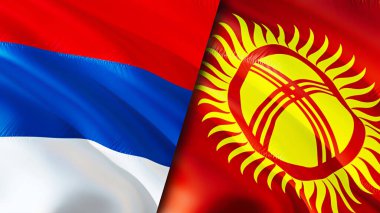 Sırbistan ve Kırgızistan bayrakları. 3 boyutlu dalgalanan bayrak tasarımı. Sırbistan Kırgızistan bayrağı, resmi, duvar kağıdı. Sırbistan Kırgızistan 'a karşı imaj, 3D görüntüleme. Sırbistan Kırgızistan ilişkileri ittifak ve ticaret, seyahat, turnuva