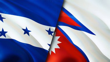 Honduras ve Nepal bayrakları. 3 boyutlu dalgalanan bayrak tasarımı. Honduras Nepal bayrağı, resim, duvar kağıdı. Honduras, Nepal 'e karşı, görüntü 3D. Honduras Nepal ilişkileri ittifak ve ticaret, seyahat, turizm konsepti