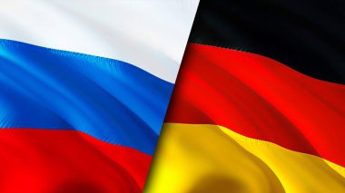 Rusya ve Almanya bayrakları. 3 boyutlu dalgalanan bayrak tasarımı. Rusya Almanya bayrağı, resim, duvar kağıdı. Rusya, Almanya 'ya karşı, görüntü 3D. Rusya Almanya ile ilişkiler ittifak ve ticaret, seyahat ve turizm kavramları