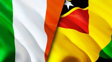 İrlanda ve Nevis adaları bayrakları. 3 boyutlu dalgalanan bayrak tasarımı. İrlanda Nevis Adası bayrağı, resim, duvar kağıdı. İrlanda, Nevis Adası 'na karşı, görüntü 3 boyutlu. İrlanda Nevis Adası ilişkileri savaş ittifakı