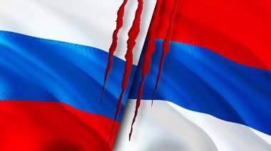 Rusya ve Sırbistan yara izi kavramına bayrak dikti. Dalgalanan bayrak, 3 boyutlu görüntüleme. Rusya ve Sırbistan ihtilaf kavramı. Rusya Sırbistan ilişkileri kavramı. Rusya ve Sırbistan 'ın bayrağı kriz, savaş, saldırı konsepti