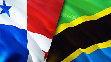 Panama ve Tanzanya bayrakları. 3 boyutlu dalgalanan bayrak tasarımı. Panama Tanzanya bayrağı, resim, duvar kağıdı. Panama, Tanzanya 'ya karşı, görüntü 3 boyutlu. Panama Tanzanya ilişkileri ittifak ve ticaret, seyahat, turizm konsepti