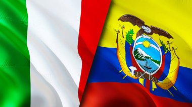 İtalya ve Ekvador bayrakları. 3 boyutlu dalgalanan bayrak tasarımı. İtalya Ekvador bayrağı, resim, duvar kağıdı. İtalya Ekvador 'a karşı, görüntü 3 boyutlu. İtalya Ekvador ilişkileri ittifak ve ticaret, seyahat, turizm konsepti