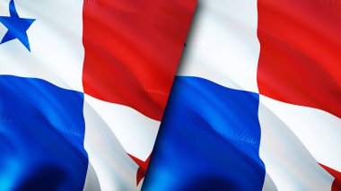 Panama ve Panama bayrakları. 3 boyutlu dalgalanan bayrak tasarımı. Panama Panama bayrağı, resim, duvar kağıdı. Panama, Panama 'ya karşı, görüntü 3 boyutlu. Panama Panama ilişkileri ittifak ve ticaret, seyahat, turizm konsepti