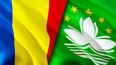 Romanya ve Macau bayrakları. 3 boyutlu dalgalanan bayrak tasarımı. Romanya Macau bayrağı, resim, duvar kağıdı. Romanya, Macau 'ya karşı, görüntü 3 boyutlu. Romanya Macau ilişkileri ittifak ve Ticaret, seyahat ve turizm consepti