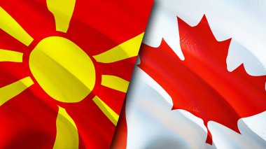 Kuzey Makedonya ve Kanada bayrakları. 3 boyutlu dalgalanan bayrak tasarımı. Kuzey Makedonya Kanada bayrağı, resim, duvar kağıdı. Kuzey Makedonya, Kanada 'ya karşı, görüntü 3D. Kuzey Makedonya Kanada ilişkileri bir ittifak