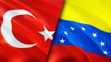 Hindi ve Venezuela bayrakları. 3 boyutlu dalgalanan bayrak tasarımı. Hindi, Venezuela bayrağı, resim, duvar kağıdı. Türkiye, Venezuela 'ya karşı, görüntü 3 boyutlu. Türkiye Venezuela ilişkileri ittifak ve ticaret, seyahat, turnuva