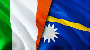 İrlanda ve Nauru bayrakları. 3 boyutlu dalgalanan bayrak tasarımı. İrlanda Nauru bayrağı, resim, duvar kağıdı. İrlanda, Nauru 'ya karşı imaj, 3D görüntüleme. İrlanda Nauru ilişkileri savaş ittifakı kavramı. Ticaret, turizm konsepti