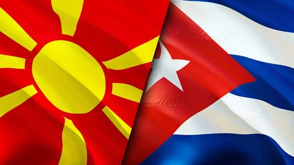North Macedonia and Cuba flags. 3D Waving flag design. North Macedonia Cuba flag, picture, wallpaper. North Macedonia vs Cuba image,3D rendering. North Macedonia Cuba relations alliance an