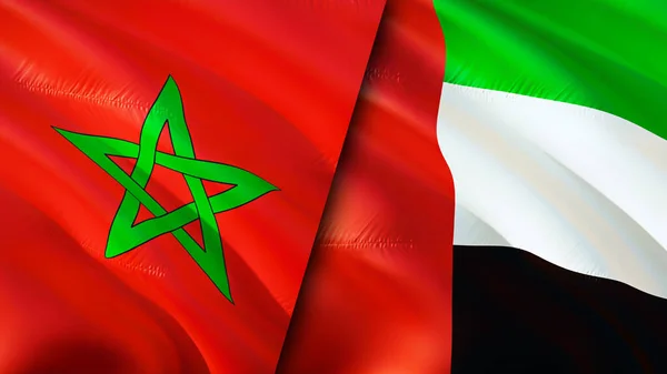 Flaggen Marokkos Und Der Vereinigten Arabischen Emirate Fahnenschwenken Marokko Flagge — Stockfoto