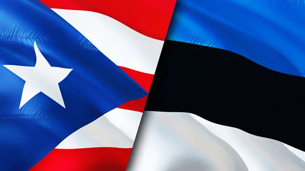 Puerto Rico and Estonia flags. 3D Waving flag design. Puerto Rico Estonia flag, picture, wallpaper. Puerto Rico vs Estonia image,3D rendering. Puerto Rico Estonia relations alliance an