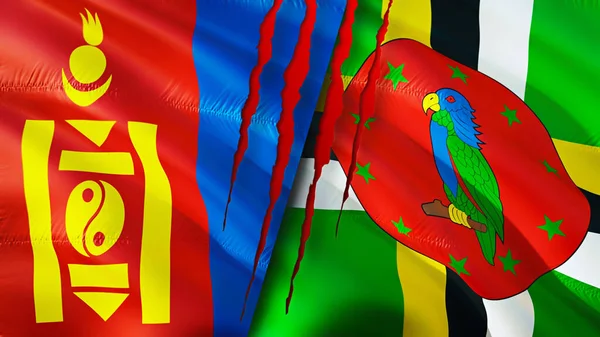 Banderas Mongolia Dominica Con Concepto Cicatriz Bandera Ondeante Representación Mongolia — Foto de Stock