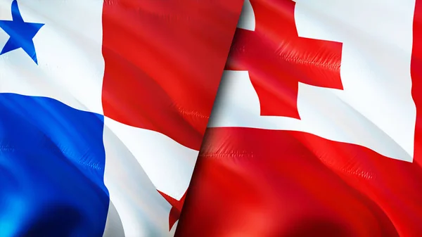 Panama and Tonga flags. 3D Waving flag design. Panama Tonga flag, picture, wallpaper. Panama vs Tonga image,3D rendering. Panama Tonga relations alliance and Trade,travel,tourism concep