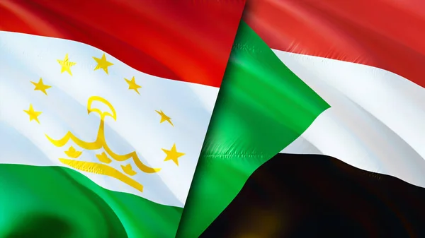 Tajikistan and Sudan flags. 3D Waving flag design. Tajikistan Sudan flag, picture, wallpaper. Tajikistan vs Sudan image,3D rendering. Tajikistan Sudan relations alliance and Trade,travel,touris