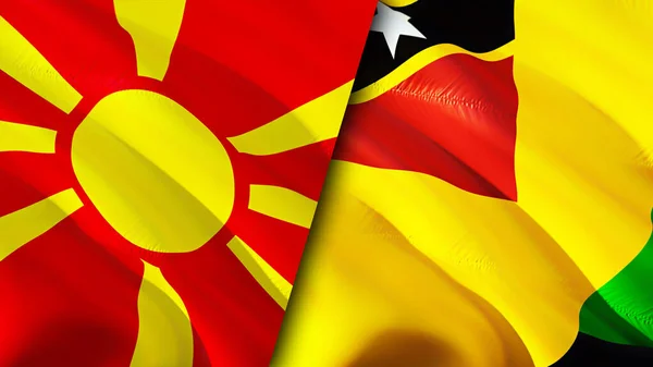 North Macedonia Nevis Island Flags Waving Flag Design North Macedonia — Stock Photo, Image